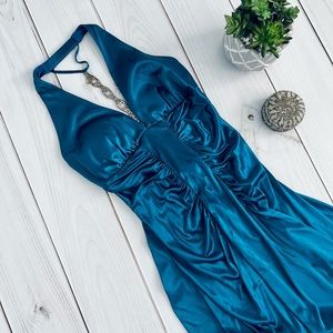 Teal Blue Open Back Gown